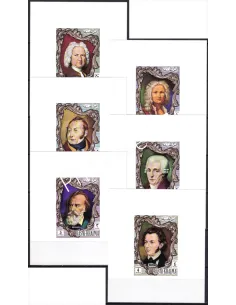 RAS AL KHAIMA, n° 586 à 591 sur 6 feuillets, fond blanc, timbres Monde