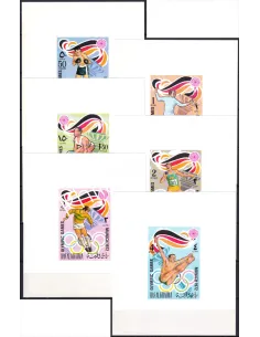 RAS AL KHAIMA, n° 649 à 654 sur 6 feuillets, fond blanc, timbres Monde