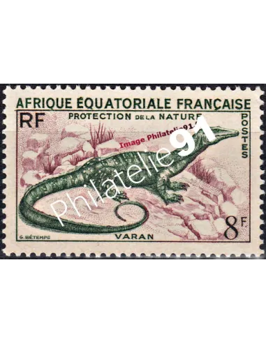 Timbre d'A.E.F. n° 231. Protection de la nature, varan, colonies