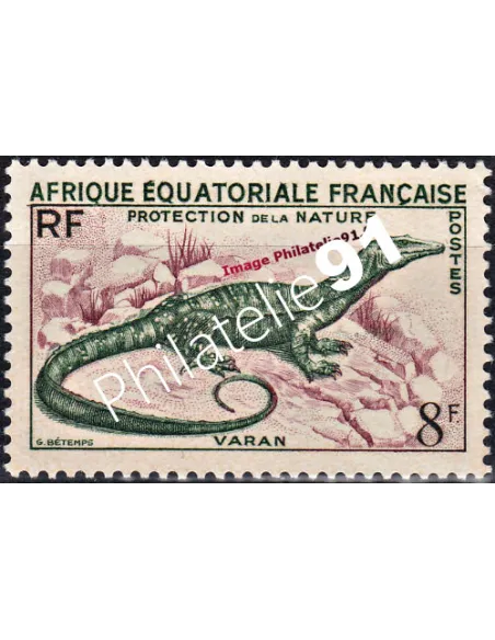 Timbre d'A.E.F. n° 231. Protection de la nature, varan, colonies