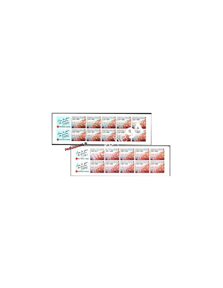 Bande Carnet de timbres de France n° 2040 - Croix Rouge. Variété : nuance de couleur.
