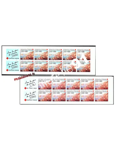 Bande Carnet de timbres de France n° 2040 - Croix Rouge. Variété : nuance de couleur.