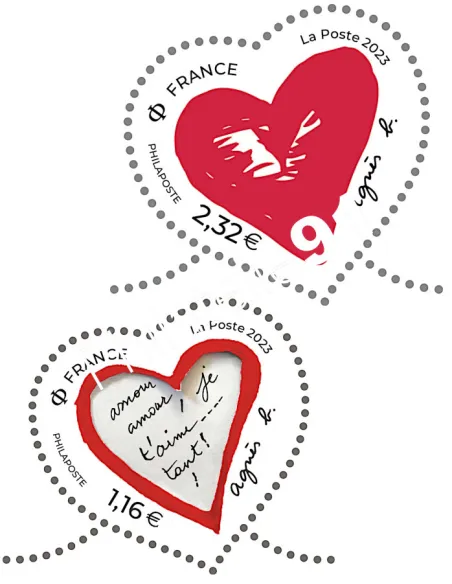 timbres coeur agnès b., timbres de France 2023