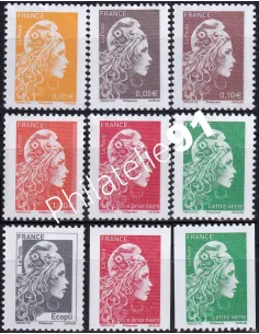 9 timbres gommés Marianne l'engagée, philaposte, timbres de France