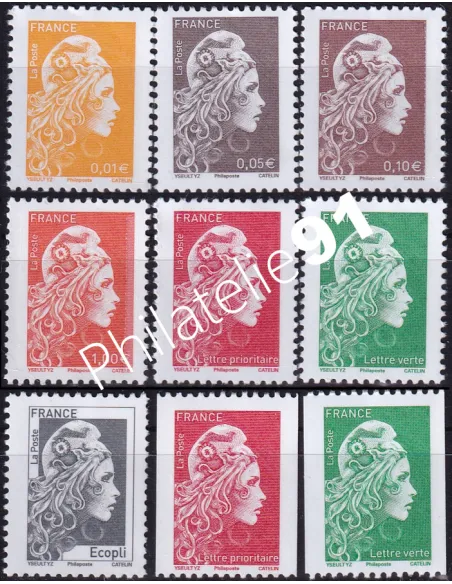 9 timbres gommés Marianne l'engagée, philaposte, timbres de France