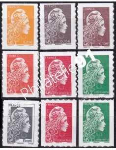 9 timbres adhésifs Marianne l'engagée, philaposte, timbres de France