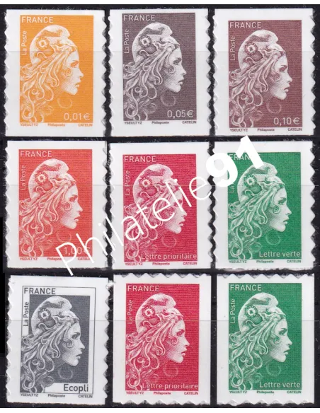 9 timbres adhésifs Marianne l'engagée, philaposte, timbres de France