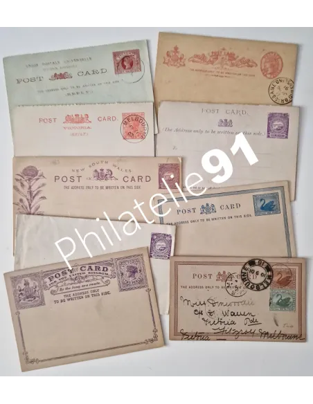 Lot de 9 entiers des anciens états australiens, lettres Monde