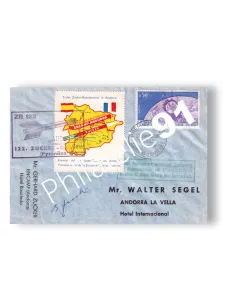 Andorre, enveloppe oblitérée transportée par fusée, lettres Europe