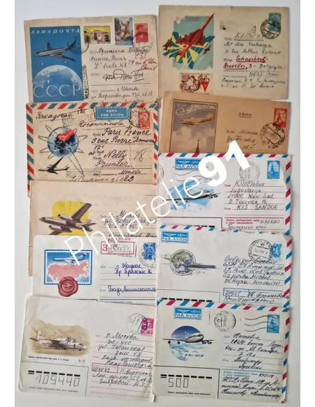 Russie, Lot d'entiers postaux, avions, lettres Europe