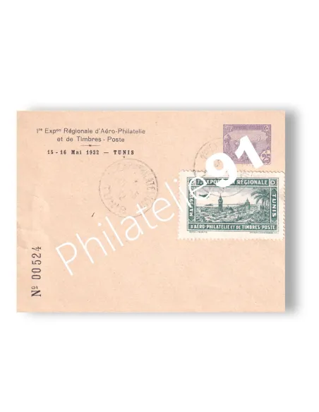 Tunisie, Entier numéroté, Exposition Aero-Philatélie, lettres Colonies