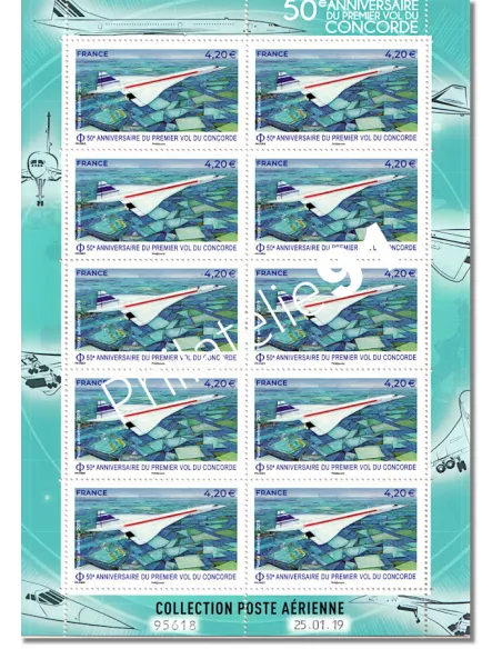 feuille P.A. 83a, 50e anniv. du 1er vol du Concorde, timbres France