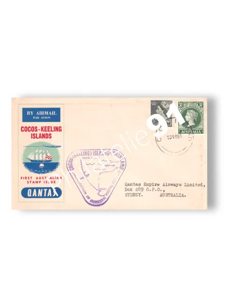 Australie, Enveloppe 1er vol "Iles Cocos-Perth", lettres Monde