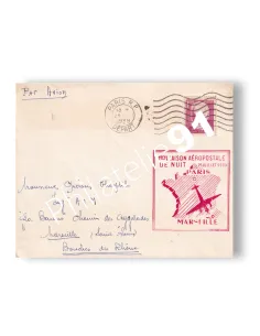 Enveloppe 1er vol postal de nuit Paris-Marseille, lettres France