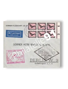 Enveloppe 1er vol Transatlantique par avion Dornier, lettres Europe