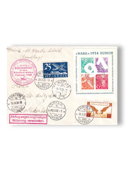 Suisse, Enveloppe 1er vol postal "Zurich-St.Moritz", lettres Europe