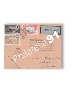 Enveloppe 1er vol postal "Guadeloupe-La Désirade", lettres Colonies