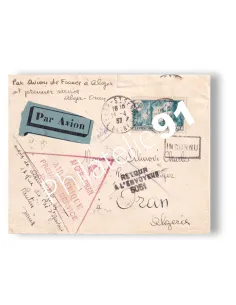 France, enveloppe 1er vol postal "Alger-Oran", lettres France