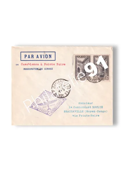 Enveloppe 1er vol postal "Maroc-Sénégal-Congo", lettres Colonies