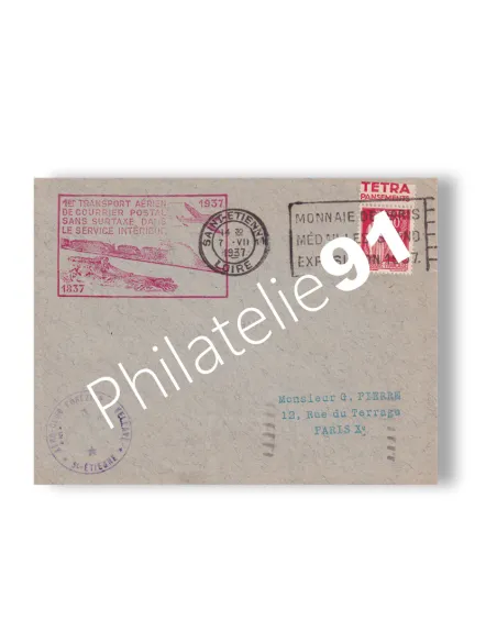 Enveloppe 1er vol postal intérieur sans surtaxe, lettres France
