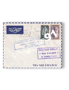 Enveloppe 1er vol postal Air France "Damas-Marseille", lettres Monde