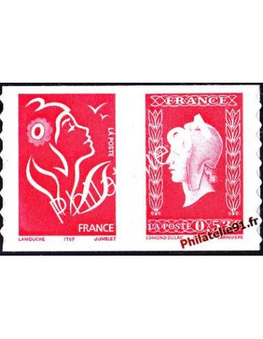 Timbre autocollant n°  66 P (n° 3841P) 60e anniv. Marianne de Dulac. Paire