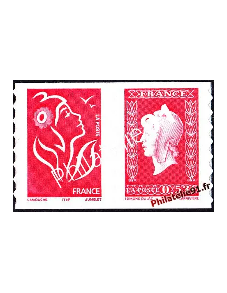 Timbre autocollant n°  66 P (n° 3841P) 60e anniv. Marianne de Dulac. Paire