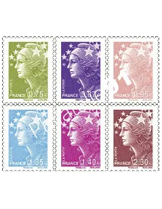 Timbre autoadhésif de France ADH. n° 486 à 491 - 6 Marianne de l'Europe - juillet 2010
