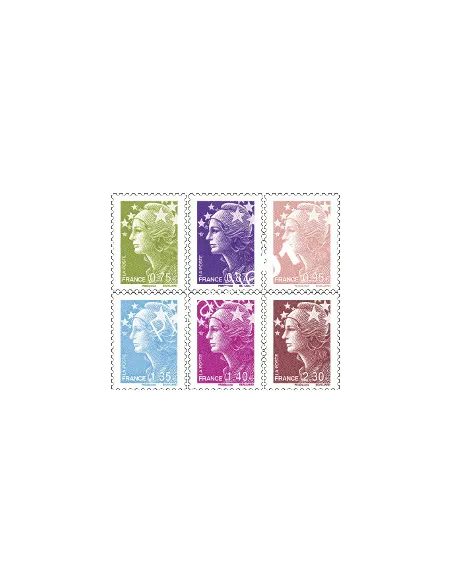 Timbre autoadhésif de France ADH. n° 486 à 491 - 6 Marianne de l'Europe - juillet 2010