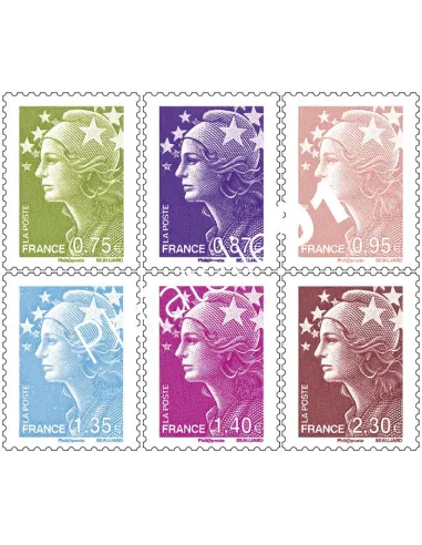 Timbre autoadhésif de France ADH. n° 486 à 491 - 6 Marianne de l'Europe - juillet 2010