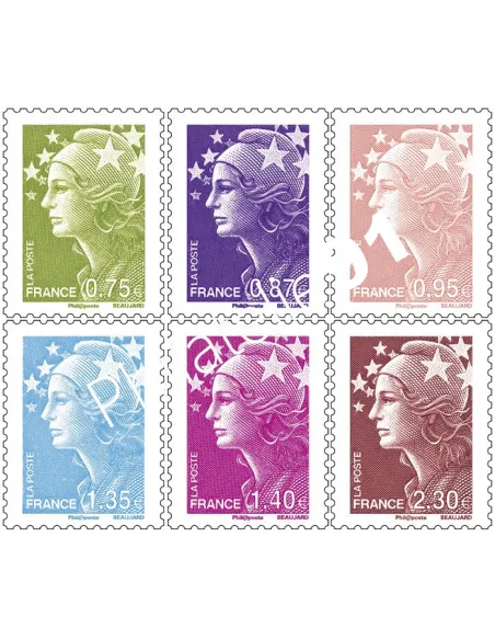 Timbre autoadhésif de France ADH. n° 486 à 491 - 6 Marianne de l'Europe - juillet 2010