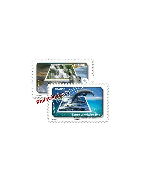 Timbres de France autoadhésifs d'entreprise - Les 2 timbres : "source" "Grands mammifères marins"