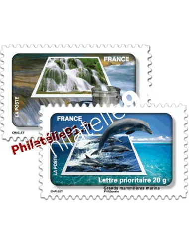 Timbres de France autoadhésifs d'entreprise - Les 2 timbres : "source" "Grands mammifères marins"