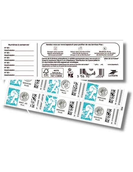 Carnet Service Plus Marianne de l'Avenir, collection timbres France