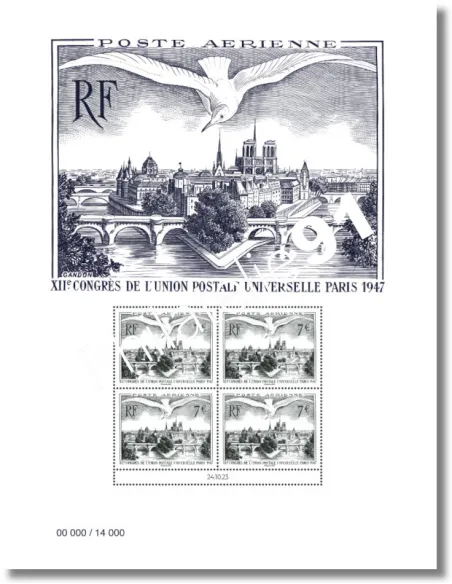 Affiche Union postale Universelle Paris 1947, timbres de France