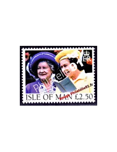 Timbre d'ILE DE MAN - n° 822 - S.M. la Reine Élisabeth II et la Reine Mère
