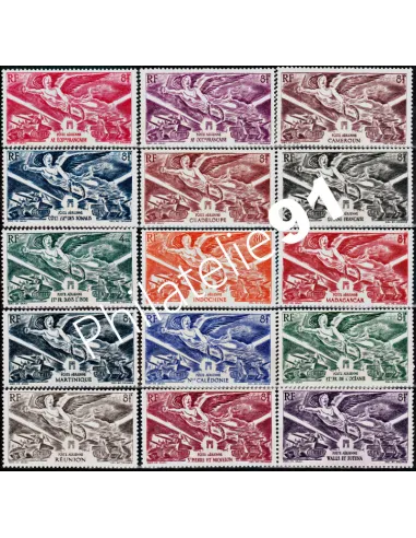 Grande série coloniale 1946, Victoire, timbres des colonies françaises