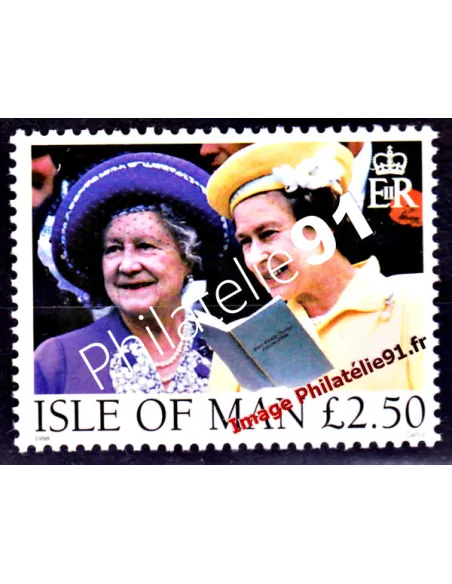 Timbre d'ILE DE MAN - n° 822 - S.M. la Reine Élisabeth II et la Reine Mère