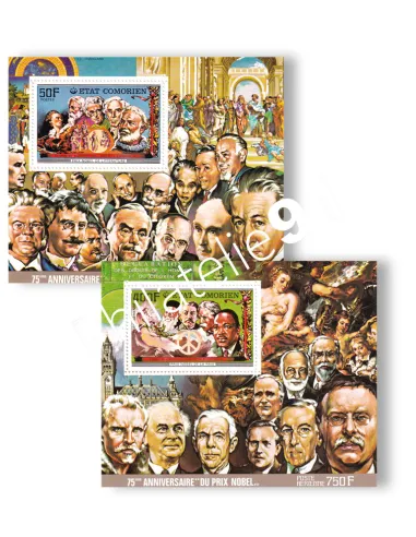 Comores, Lot de 2 BF, Prix Nobel, collection timbres Colonies