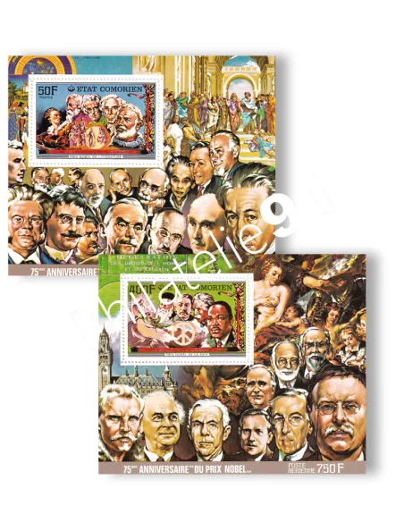 Comores, Lot de 2 BF, Prix Nobel, collection timbres Colonies