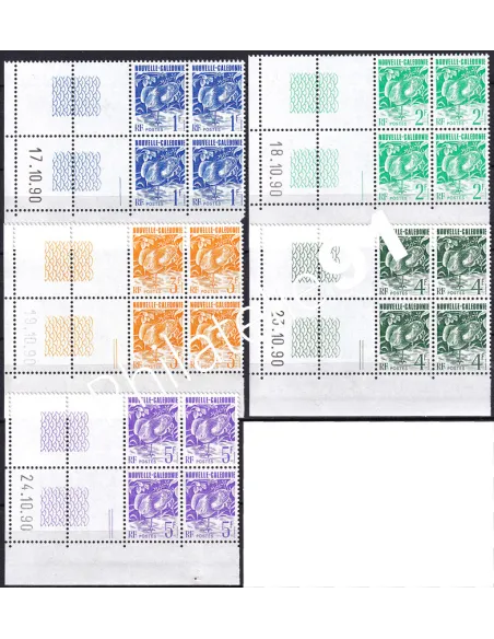 Nelle-Calédonie, Coins datés sur n° 602 à 606 (1990), timbres Dom-Tom