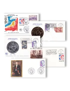 Lot de 5 enveloppes 1er Jour, De Gaulle, lettres France