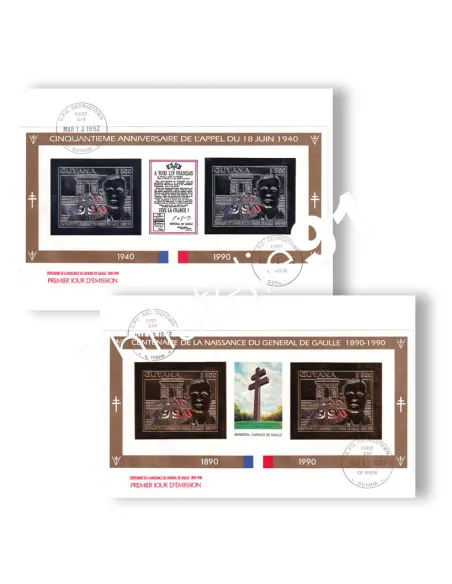 Guyana, n° 2492 à 2493 ND, 2 feuilles sur enveloppes 1er Jour, Monde