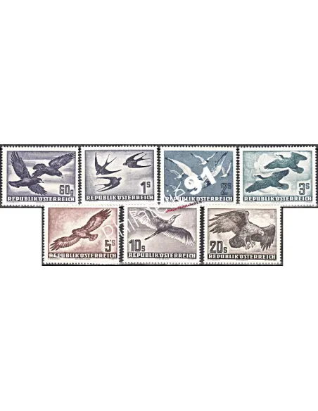 Timbres neufs d’Autriche n° PA 54 à 60, Thématique oiseaux