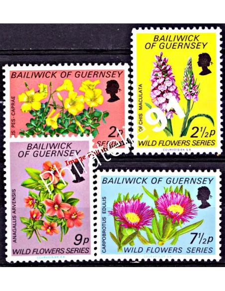 Timbres de GUERNESEY n° 62 à 65, Fleurs sauvages, timbres d'Europe