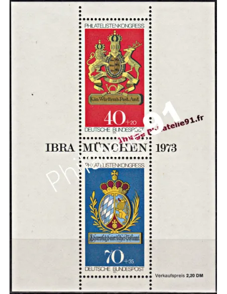 Timbres neufs d’Allemagne - RFA - BF n°  8 - IBRA MUNCHEN.Thématique : armoiries.