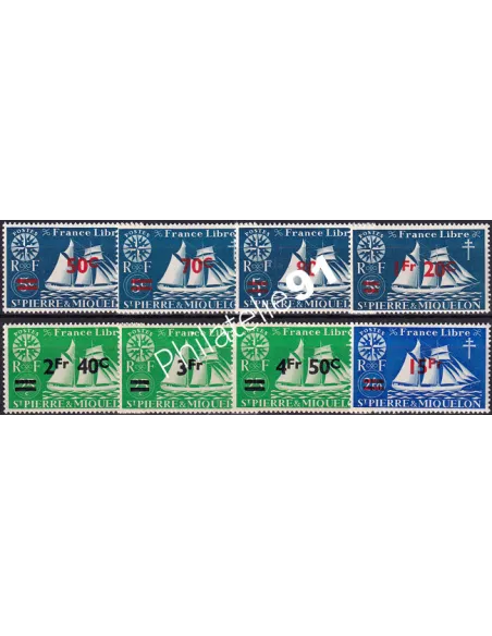 St-Pierre et Miquelon, n° 315 à 322 charnière, Timbres Colonies