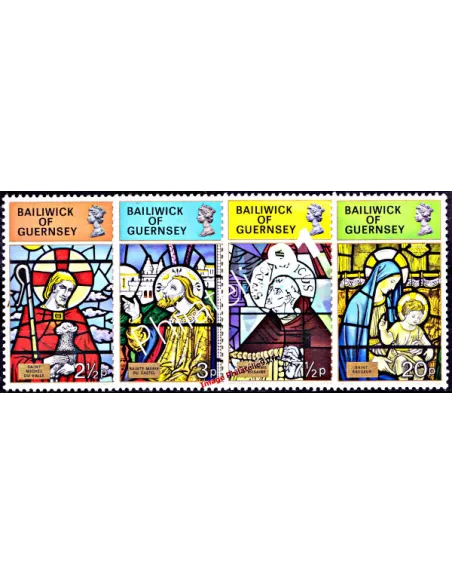 Timbres de GUERNESEY n°79 à 82, Noël, Vitraux, timbres d'europe