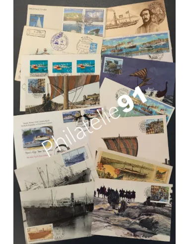 TOUS PAYS - Lot 14 documents - Bateaux, Timbres Monde
