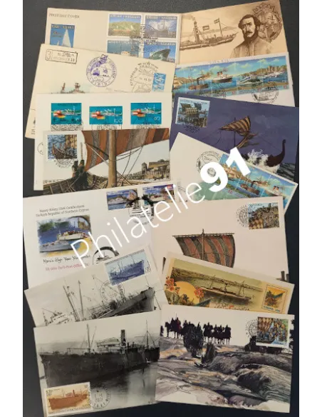 TOUS PAYS - Lot 14 documents - Bateaux, Timbres Monde